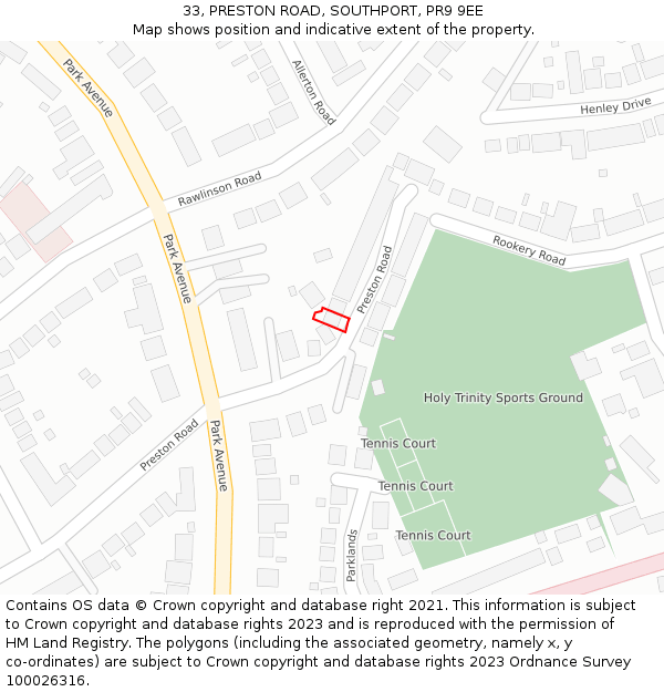 33, PRESTON ROAD, SOUTHPORT, PR9 9EE: Location map and indicative extent of plot