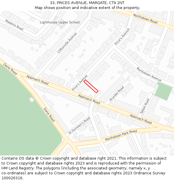 33, PRICES AVENUE, MARGATE, CT9 2NT: Location map and indicative extent of plot