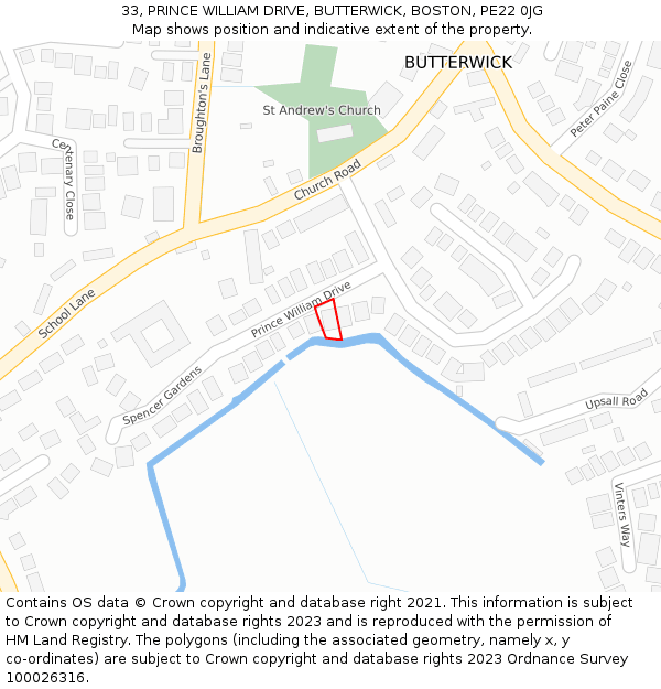 33, PRINCE WILLIAM DRIVE, BUTTERWICK, BOSTON, PE22 0JG: Location map and indicative extent of plot