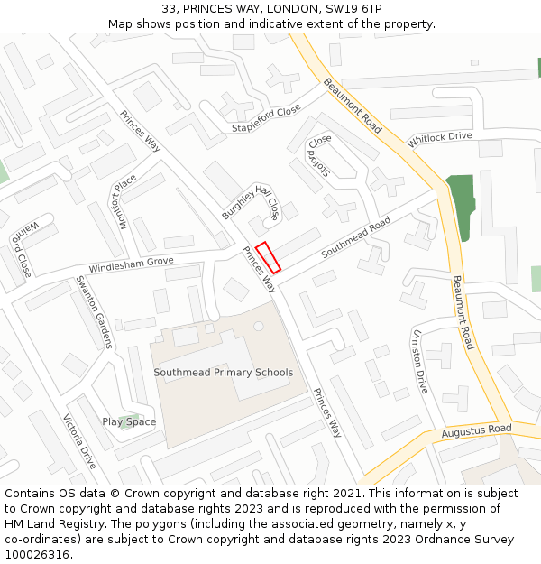 33, PRINCES WAY, LONDON, SW19 6TP: Location map and indicative extent of plot