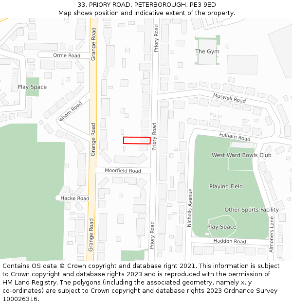 33, PRIORY ROAD, PETERBOROUGH, PE3 9ED: Location map and indicative extent of plot