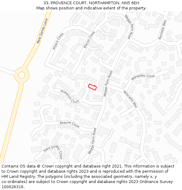 33, PROVENCE COURT, NORTHAMPTON, NN5 6EH: Location map and indicative extent of plot