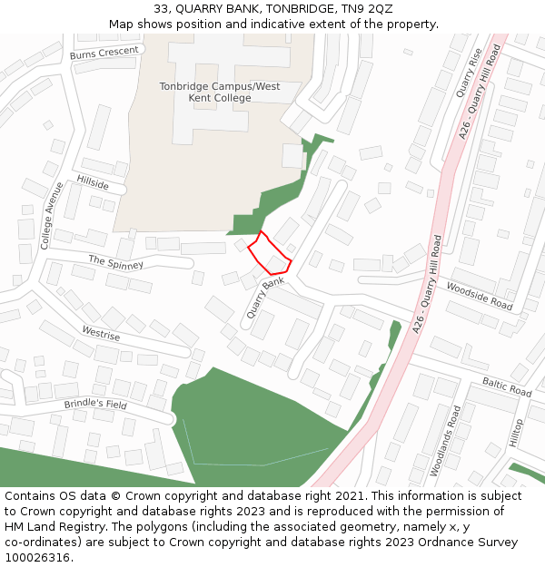 33, QUARRY BANK, TONBRIDGE, TN9 2QZ: Location map and indicative extent of plot