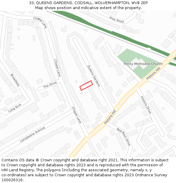 33, QUEENS GARDENS, CODSALL, WOLVERHAMPTON, WV8 2EP: Location map and indicative extent of plot