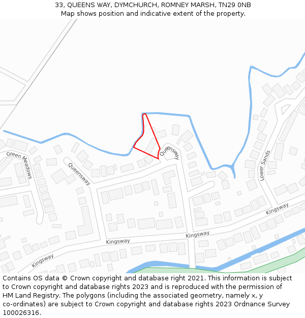 33, QUEENS WAY, DYMCHURCH, ROMNEY MARSH, TN29 0NB: Location map and indicative extent of plot