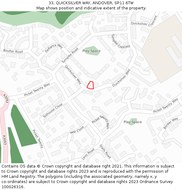 33, QUICKSILVER WAY, ANDOVER, SP11 6TW: Location map and indicative extent of plot