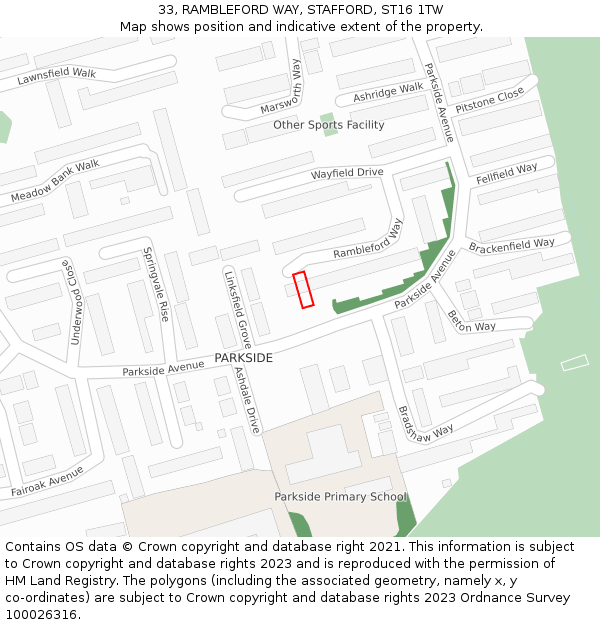 33, RAMBLEFORD WAY, STAFFORD, ST16 1TW: Location map and indicative extent of plot