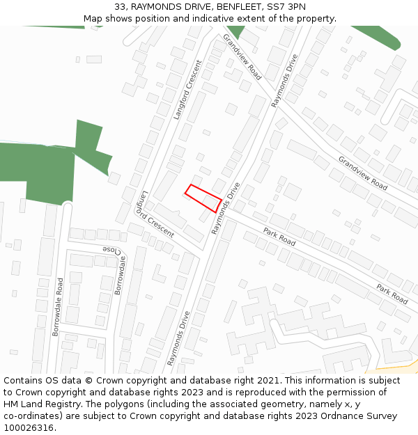 33, RAYMONDS DRIVE, BENFLEET, SS7 3PN: Location map and indicative extent of plot