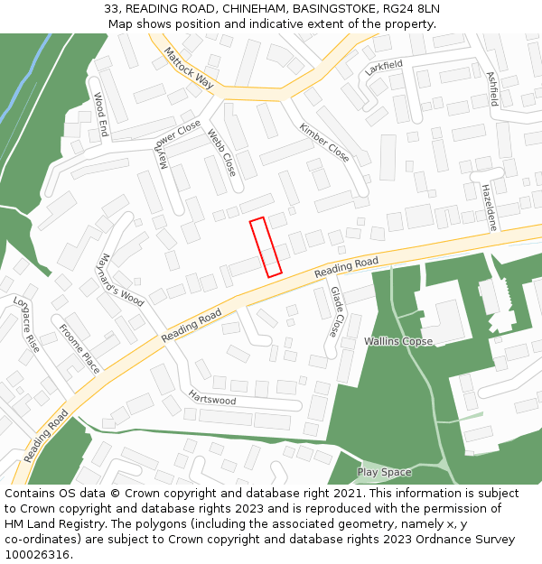 33, READING ROAD, CHINEHAM, BASINGSTOKE, RG24 8LN: Location map and indicative extent of plot