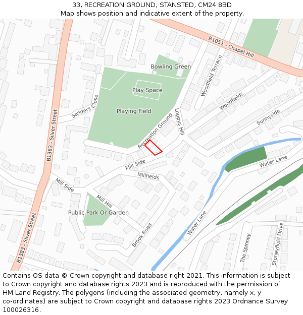 33, RECREATION GROUND, STANSTED, CM24 8BD: Location map and indicative extent of plot