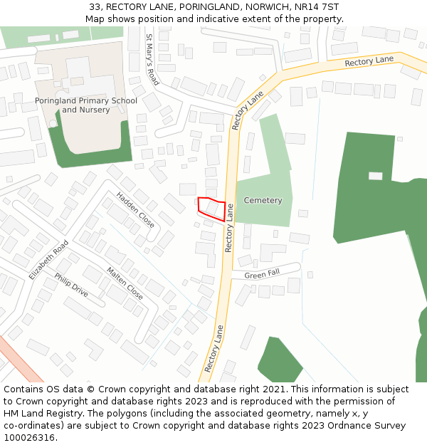 33, RECTORY LANE, PORINGLAND, NORWICH, NR14 7ST: Location map and indicative extent of plot