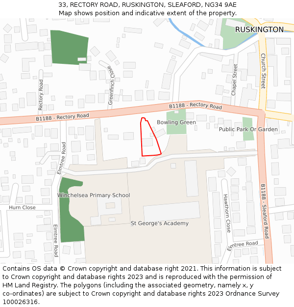 33, RECTORY ROAD, RUSKINGTON, SLEAFORD, NG34 9AE: Location map and indicative extent of plot