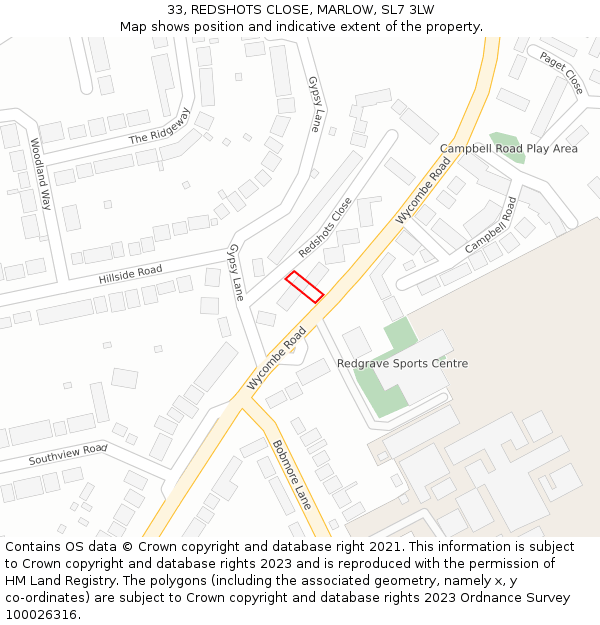 33, REDSHOTS CLOSE, MARLOW, SL7 3LW: Location map and indicative extent of plot