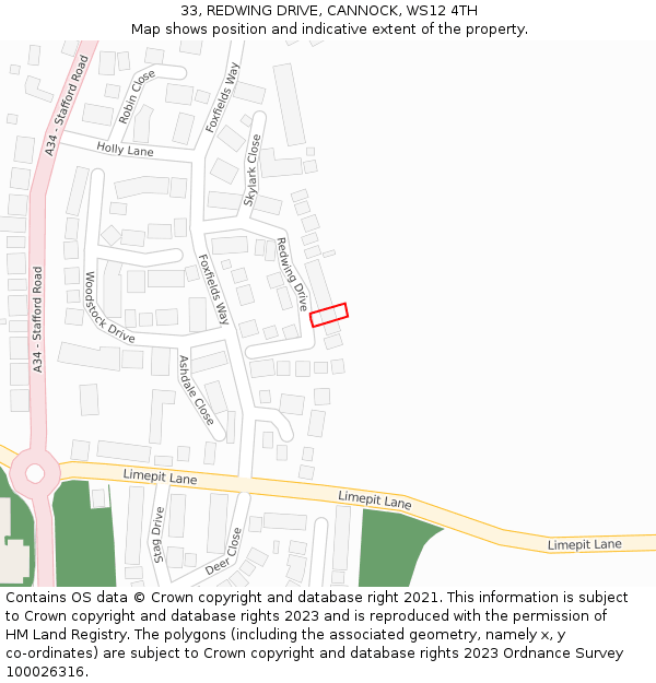 33, REDWING DRIVE, CANNOCK, WS12 4TH: Location map and indicative extent of plot