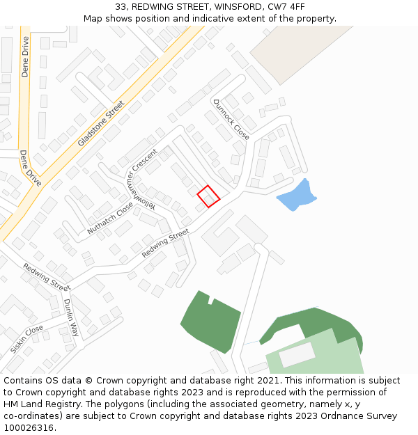 33, REDWING STREET, WINSFORD, CW7 4FF: Location map and indicative extent of plot