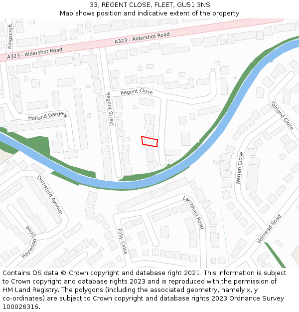 33, REGENT CLOSE, FLEET, GU51 3NS: Location map and indicative extent of plot