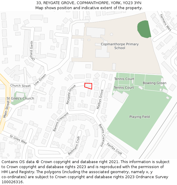 33, REYGATE GROVE, COPMANTHORPE, YORK, YO23 3YN: Location map and indicative extent of plot