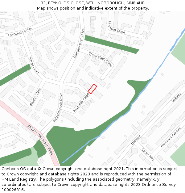 33, REYNOLDS CLOSE, WELLINGBOROUGH, NN8 4UR: Location map and indicative extent of plot