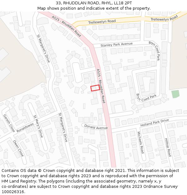 33, RHUDDLAN ROAD, RHYL, LL18 2PT: Location map and indicative extent of plot