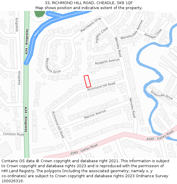 33, RICHMOND HILL ROAD, CHEADLE, SK8 1QF: Location map and indicative extent of plot