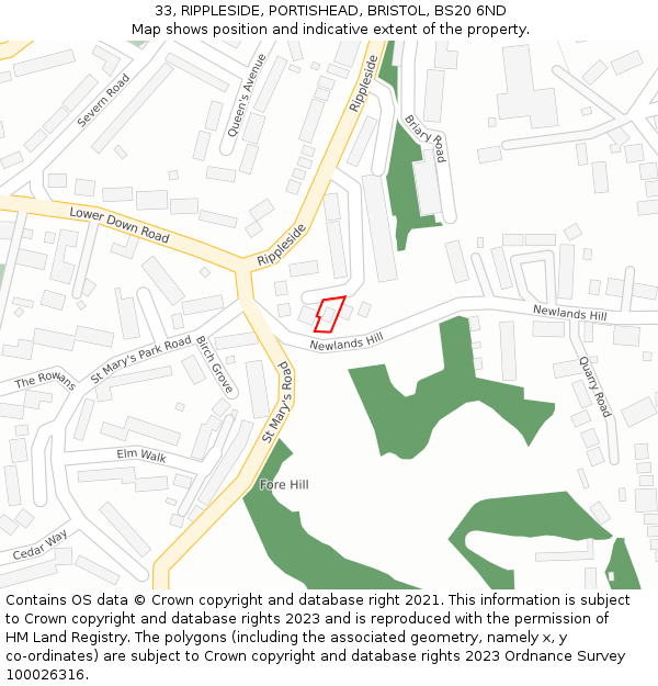 33, RIPPLESIDE, PORTISHEAD, BRISTOL, BS20 6ND: Location map and indicative extent of plot