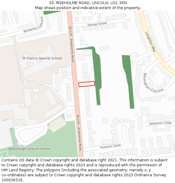 33, RISEHOLME ROAD, LINCOLN, LN1 3SN: Location map and indicative extent of plot