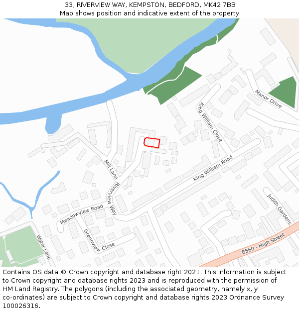 33, RIVERVIEW WAY, KEMPSTON, BEDFORD, MK42 7BB: Location map and indicative extent of plot