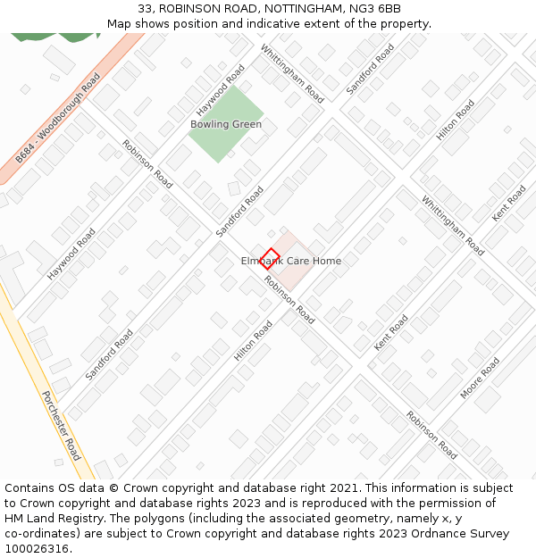 33, ROBINSON ROAD, NOTTINGHAM, NG3 6BB: Location map and indicative extent of plot