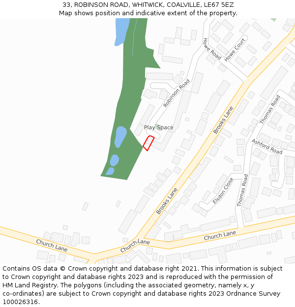 33, ROBINSON ROAD, WHITWICK, COALVILLE, LE67 5EZ: Location map and indicative extent of plot