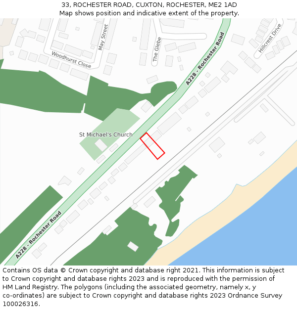 33, ROCHESTER ROAD, CUXTON, ROCHESTER, ME2 1AD: Location map and indicative extent of plot