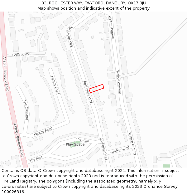 33, ROCHESTER WAY, TWYFORD, BANBURY, OX17 3JU: Location map and indicative extent of plot