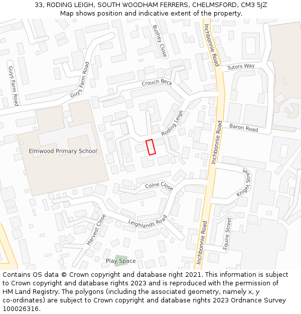 33, RODING LEIGH, SOUTH WOODHAM FERRERS, CHELMSFORD, CM3 5JZ: Location map and indicative extent of plot