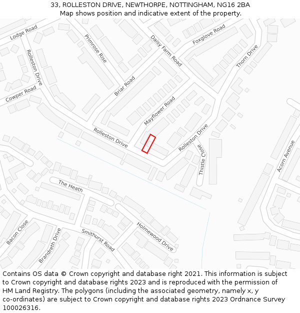 33, ROLLESTON DRIVE, NEWTHORPE, NOTTINGHAM, NG16 2BA: Location map and indicative extent of plot