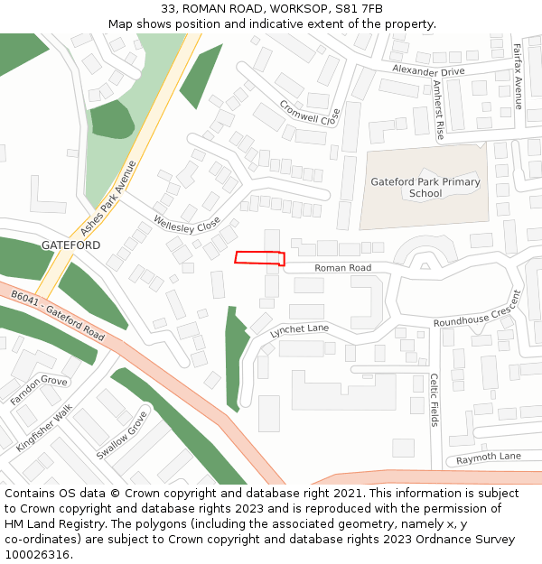 33, ROMAN ROAD, WORKSOP, S81 7FB: Location map and indicative extent of plot