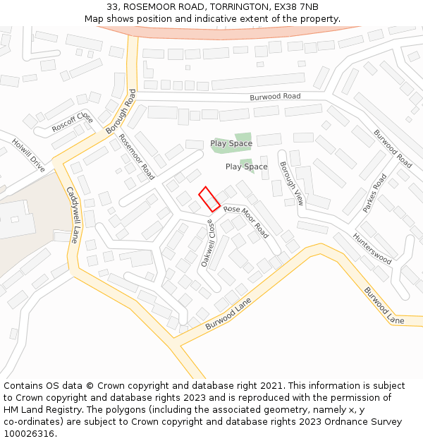 33, ROSEMOOR ROAD, TORRINGTON, EX38 7NB: Location map and indicative extent of plot