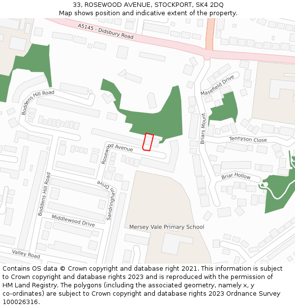 33, ROSEWOOD AVENUE, STOCKPORT, SK4 2DQ: Location map and indicative extent of plot