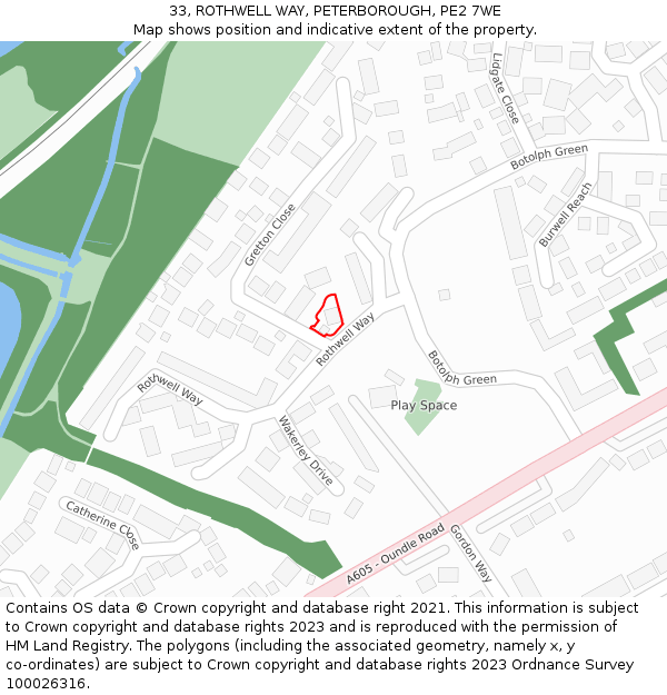 33, ROTHWELL WAY, PETERBOROUGH, PE2 7WE: Location map and indicative extent of plot