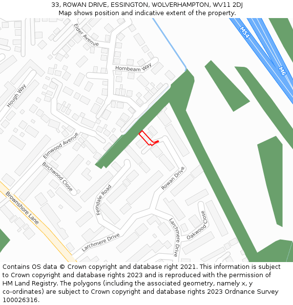 33, ROWAN DRIVE, ESSINGTON, WOLVERHAMPTON, WV11 2DJ: Location map and indicative extent of plot