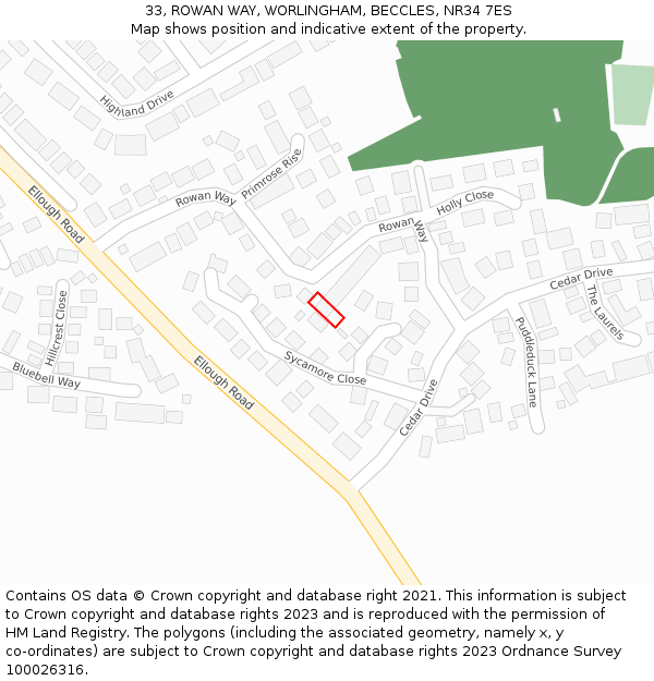 33, ROWAN WAY, WORLINGHAM, BECCLES, NR34 7ES: Location map and indicative extent of plot