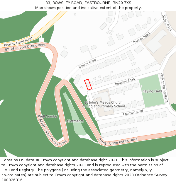 33, ROWSLEY ROAD, EASTBOURNE, BN20 7XS: Location map and indicative extent of plot