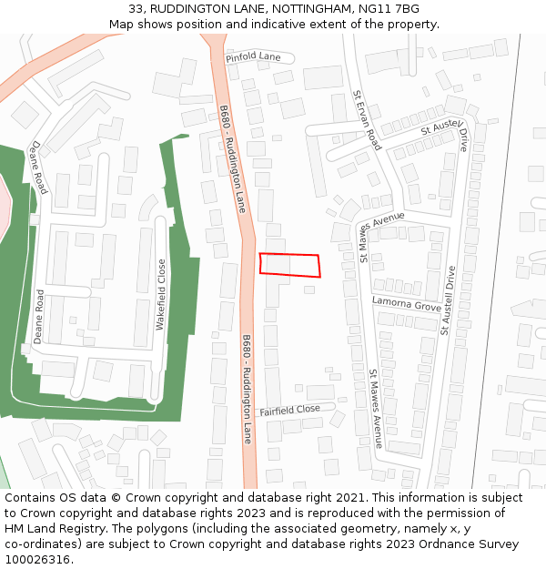 33, RUDDINGTON LANE, NOTTINGHAM, NG11 7BG: Location map and indicative extent of plot