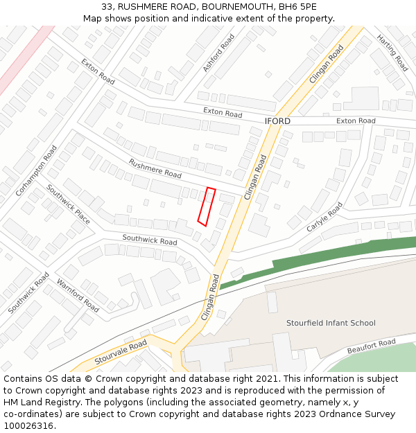 33, RUSHMERE ROAD, BOURNEMOUTH, BH6 5PE: Location map and indicative extent of plot