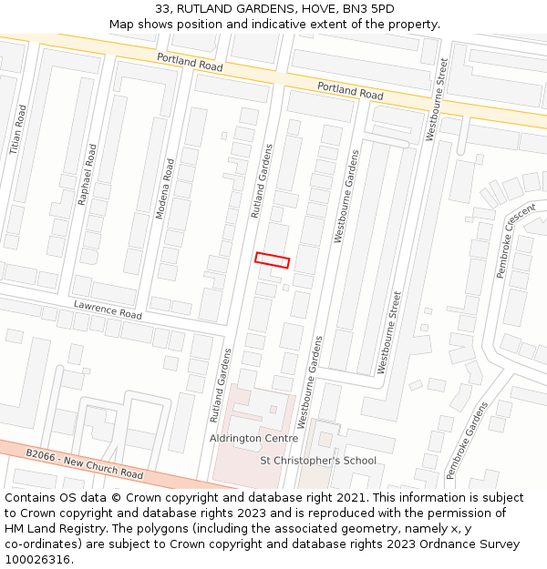 33, RUTLAND GARDENS, HOVE, BN3 5PD: Location map and indicative extent of plot