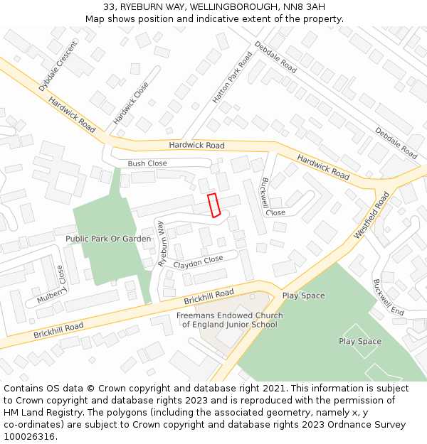 33, RYEBURN WAY, WELLINGBOROUGH, NN8 3AH: Location map and indicative extent of plot