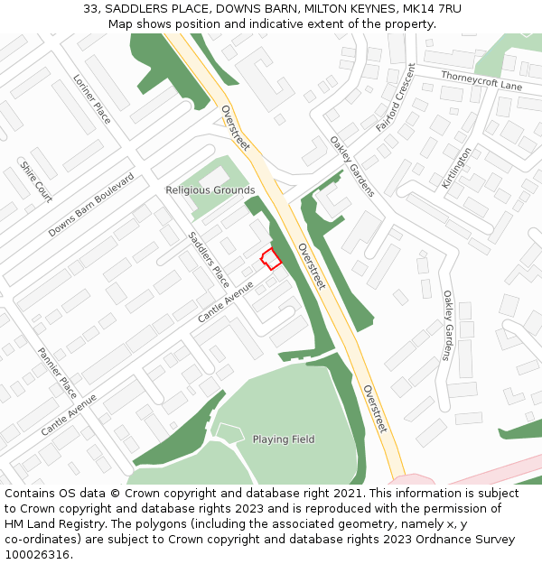 33, SADDLERS PLACE, DOWNS BARN, MILTON KEYNES, MK14 7RU: Location map and indicative extent of plot