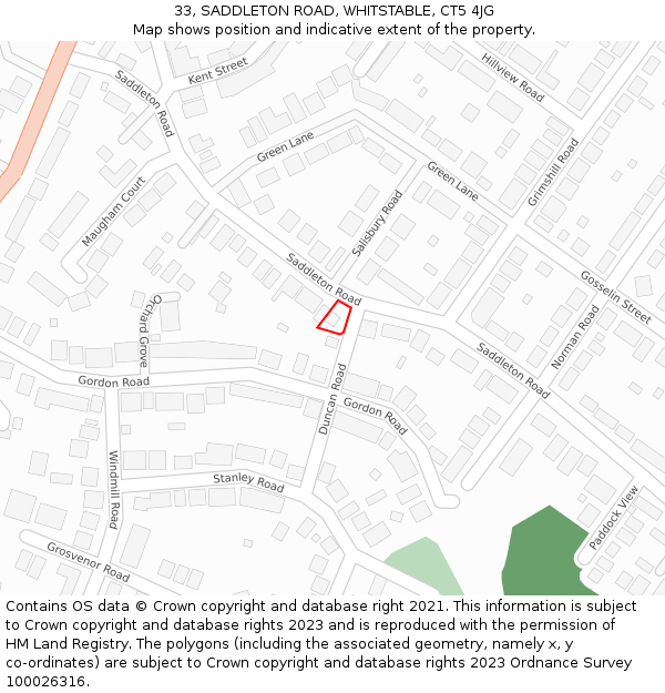 33, SADDLETON ROAD, WHITSTABLE, CT5 4JG: Location map and indicative extent of plot