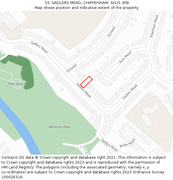 33, SADLERS MEAD, CHIPPENHAM, SN15 3PB: Location map and indicative extent of plot