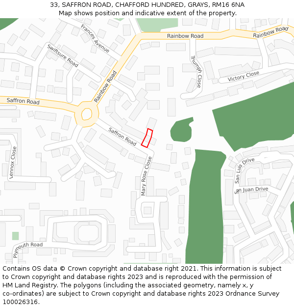 33, SAFFRON ROAD, CHAFFORD HUNDRED, GRAYS, RM16 6NA: Location map and indicative extent of plot