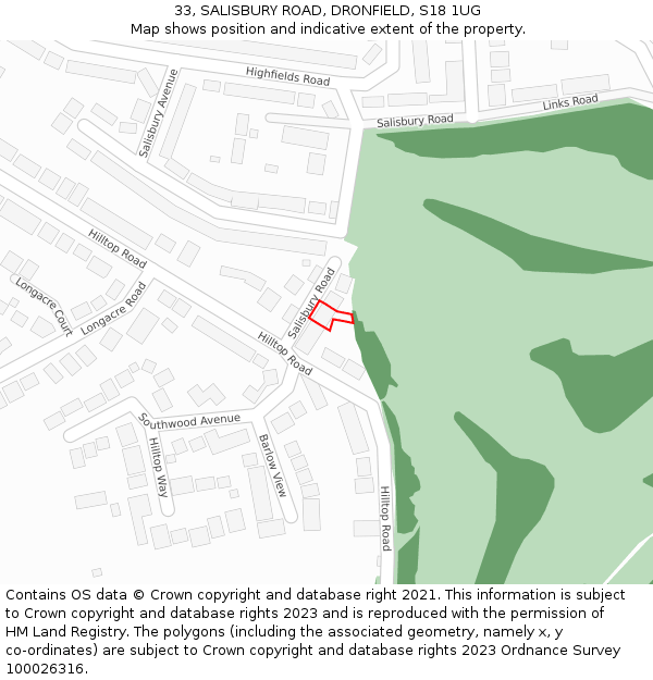 33, SALISBURY ROAD, DRONFIELD, S18 1UG: Location map and indicative extent of plot