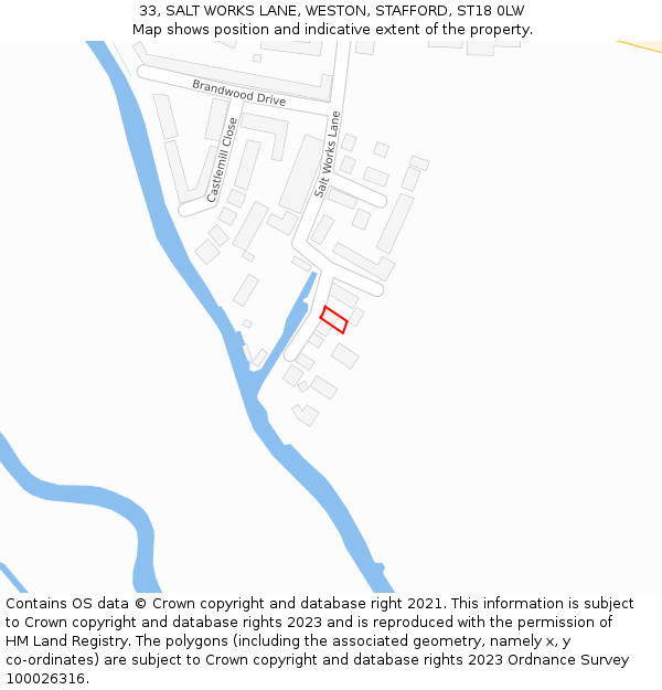 33, SALT WORKS LANE, WESTON, STAFFORD, ST18 0LW: Location map and indicative extent of plot